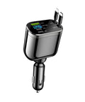 Retractable Four In One Car Charger With Built Dual USBC Cables Durable PC Housing Built Tough For Rough Drives Slap It In Your Dashboard And Slay Those Dead Phone Screens Fast Reliable Power Anywhere top view showing dual USB-C connectors.