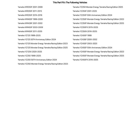 List of compatible Yamaha models for Heavy Duty Rear Wheel Bearing And Seal Rebuild Kit For Yamaha YZ125 1999 To 2022.