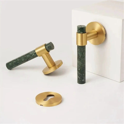 Sleek Brass Door Lock Set With Marble Accents For A Dope Modern Home Luxury Nordic Style Interior Door Hardware Kit displayed