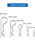 25 Piece Cotter Pin Set For Heavy Duty Use, Zinc Plated Hairpins Assortment With 5 Sizes M1.2x20mm to M3x60mm shown