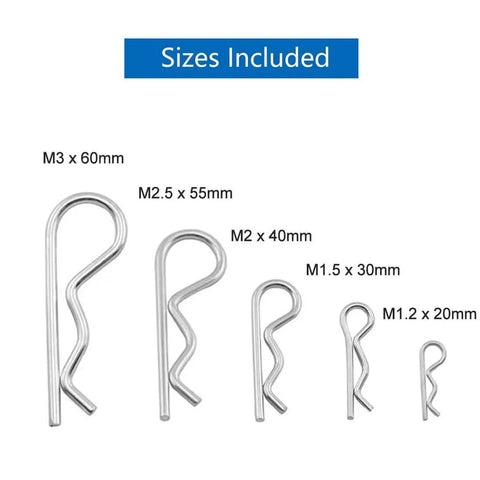 25 Piece Cotter Pin Set For Heavy Duty Use, Zinc Plated Hairpins Assortment With 5 Sizes M1.2x20mm to M3x60mm shown