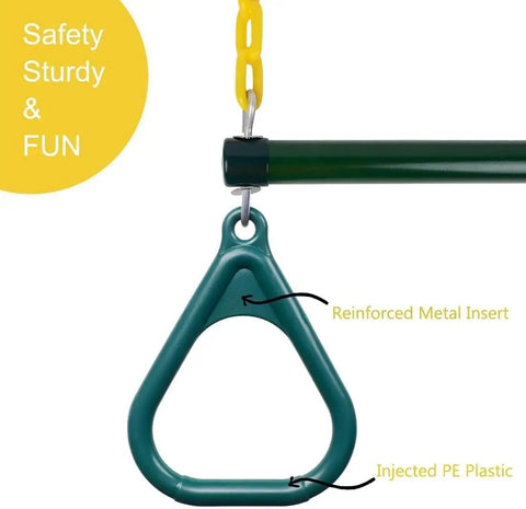Heavy Duty Gym Rings Trapeze Swing Bar With 16 Inch Bar And 47 Inch Chain, Locking Carabiners, Monkey Bars For Backyard Playground Or Playroom