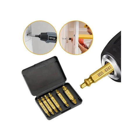 Premium 6 Pc HSS Steel Double Ended Screw Extractor Set Wrench Tool For Stubborn Stripped Bolts And Nuts Heavy Duty Gripping Action To Save Your Project. 6pc HSS 4341 extractor set in case, used with drill for stripped screws.