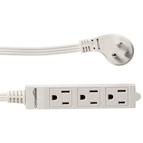 Flat Plug Space Saving 6 Foot Indoor 3 Prong Power Strip Extension Cord Grounded 13 Amps 1625 Watts 125 Volt White 2 Pack