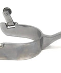 Sweet Iron Triple Cross Spurs For Men With Hand Engraved Silver Overlay And Gold Triple Cross And Dots Motif, side view