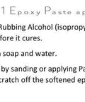 Instructions on cleaning PC-11 epoxy paste with solvents like alcohol and lacquer thinner after application, emphasizing safety precautions.