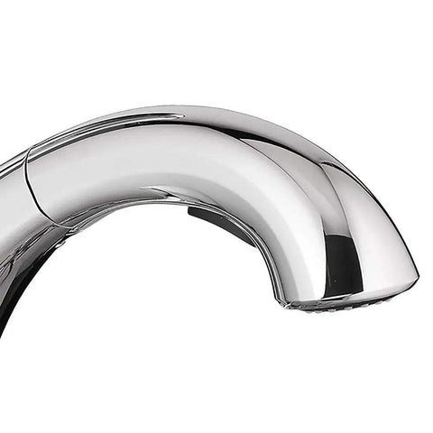 Colony Pro Pull Out Kitchen Faucet with Dope Sprayer and Ceramic Disc Valve in polished chrome, close-up of spout, one hole install