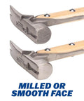 Close-up of 16oz Titanium Framing Hammer With Magnetic Nail Holder And Smooth Face, showing milled and smooth faces