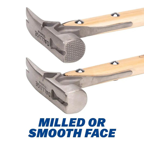 Close-up of 16oz Titanium Framing Hammer With Magnetic Nail Holder And Smooth Face, showing milled and smooth faces