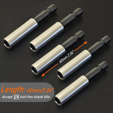 Strong Magnetic Extension Bit Holder One Quarter Inch Five Pack Hex Shank Screwdriver Bit Driver Set With Portable Case Magnetic Bits Holder For Holding Bits And Screws Quick Pick Up So Screws Do Not Drop