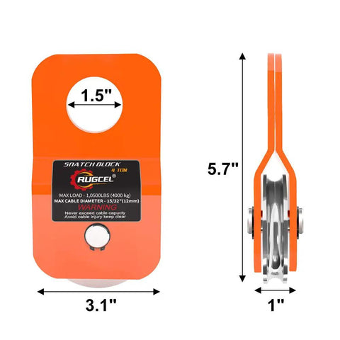 4.8T Snatch Block For Beefy Offroad Winches Orange With Reinforced Stainless Steel Pulley And Anti Corrosion Coating 13,500 Lb Break Strength 8,800 Lb Safe Working Load Compatible With Synthetic Rope Or Steel Cable Up To 0.4 Inch, 5.7 in view