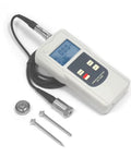 Handheld Digital Vibration Meter With Three Measurement Modes Displacement Velocity And Acceleration Portable Lightweight Tester With One Handed Operation And Large LCD Display Readouts In Metric And Imperial For Field And Lab Vibration Analysis, shown with probes