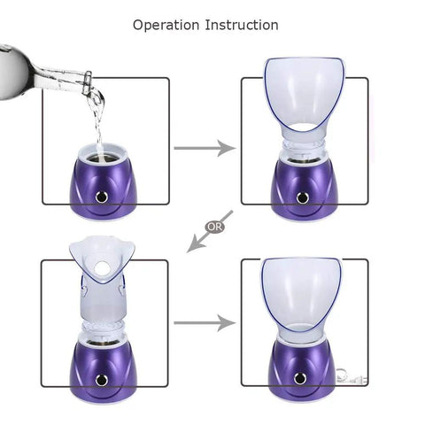 Operation steps for using At Home Facial Steamer For Spa Level Steam And Sinus Inhaler Delivers Soothing Hydration