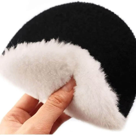Close-up of a white, thick wool pad from the 6 Inch Wool Polishing Pad Kit With Backer Pad And M14 Drill Adapter For Drill Buffers