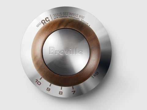 Pro Grade Digital Espresso Tamper Nails Your Perfect 58Mm Puck, solid walnut handle and stainless steel gauge display.