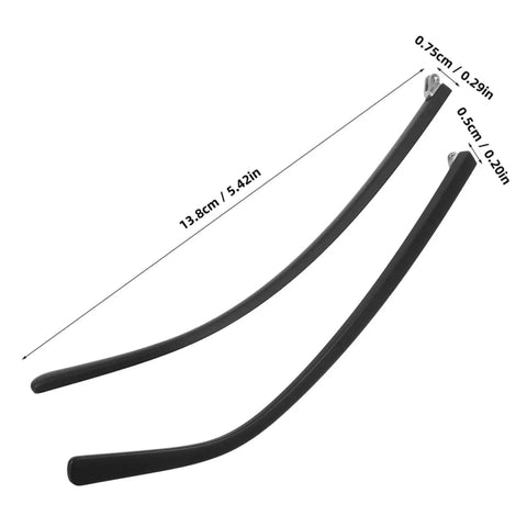 2 Pairs Spectacle Temple Replacement Arms For A Comfortable Fit And No Sweat Install Durable Design For Quick Eyewear Repairs Universal Metal Eyeglass Temple Replacements For Most Glasses shown with dimensions. Black metal arms shown at different angles.