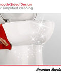 Heavy Duty Two Piece Elongated Toilet Featuring Reliable Powerwash Rim And Comfort Height Design For No Fuss Daily Refresh In Pristine White Porcelain being cleaned with a red cloth.