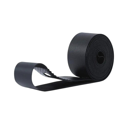 2 Pack 26 Inch Bicycle Rim Strips And Tire Liners, PVC eco material, shown as unrolled black strip on white background
