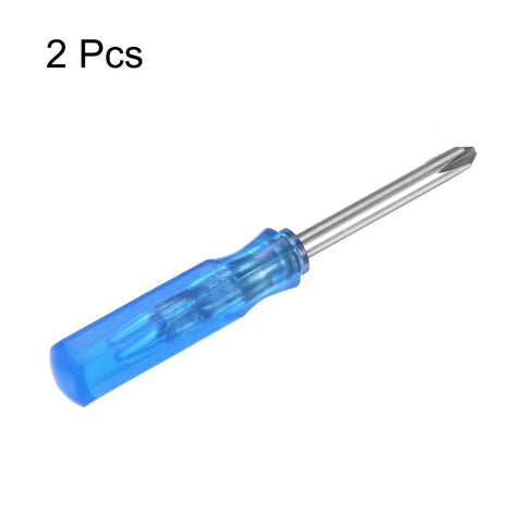 Tough As Nails 2 Piece PH1 Mini Phillips Screwdriver Set With 2.5mm Magnetic Cross Bit And Snug Comfort Grip crafted from premium steel, showing blue comfort grip.