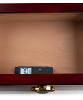 Caliber V Digital Hygrometer And Thermometer With Swiss Made Sensor, Slim 4 Inch Humidity Gauge For Real Time Temp And Humidity Readings, Black Finish inside wooden cabinet