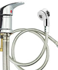 Salon Shampoo Bowl Faucet Kit With Hose And Shower Spray Head For Backwash Units, Chrome Finish, showing faucet and hose