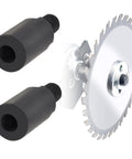 Two black M10 blade sleeves beside a silver circular angle grinder saw blade with mounting hub.