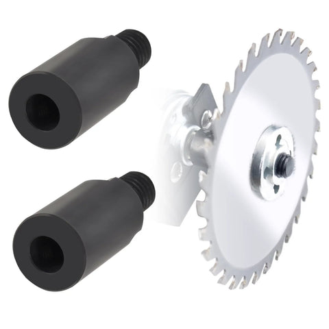 Two black M10 blade sleeves beside a silver circular angle grinder saw blade with mounting hub.