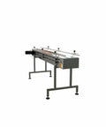 Heavy Duty 6 Foot Stainless Steel Conveyor Belt With Variable Speed Drive And 12 Inch Acetal Plastic Track For Fast Warehouse Moves side view