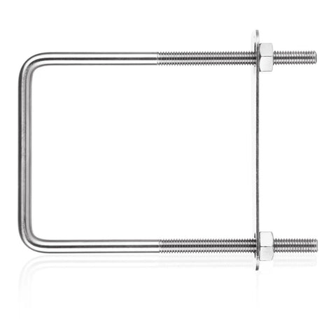 Six Pack Square U Bolts 3/8 Inch Thread, 4 Inch Inner Width, 7 Inch Overall Length, 304 Stainless Steel With Washers And Nuts