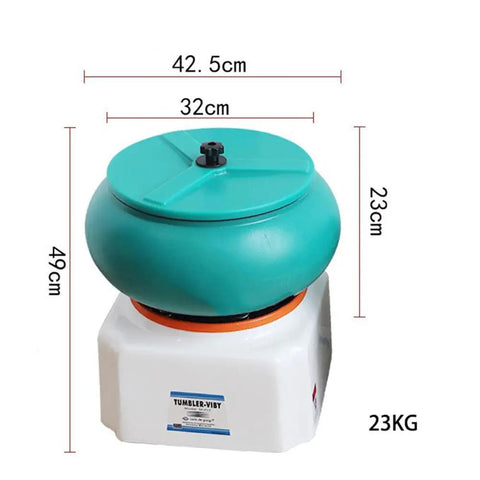 17 Inch Vibratory Tumbler Polisher For Stone And Jewelry, blue bowl on white base with precise dimensions, Rock Polishing Machine For Jade And Agate