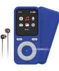 64GB Bluetooth MP3 Player With HiFi Lossless Sound, Built-In Speaker, Voice Recorder, and Shuffle, blue design with earbuds