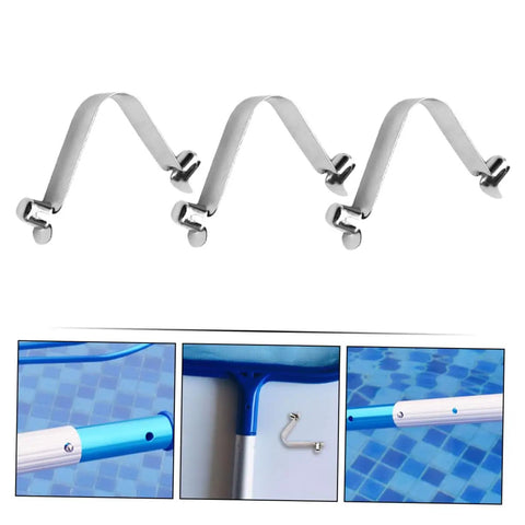 5 Pack Stainless Steel V Shaped Pool Pole Clips With Easy Push Button Snap Attachments for secure net installation and durable connection