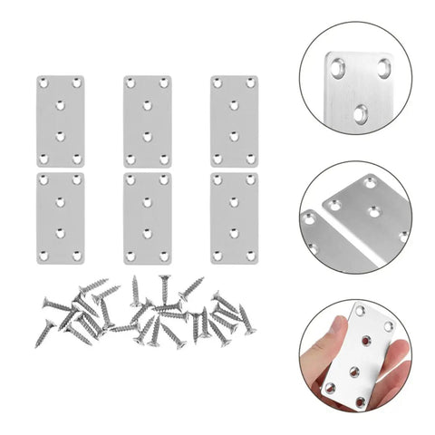 Stainless Steel Furniture Braces Set Flat Straight Brackets For Wood Repair And Fixing Burr Free Finish Stable Support