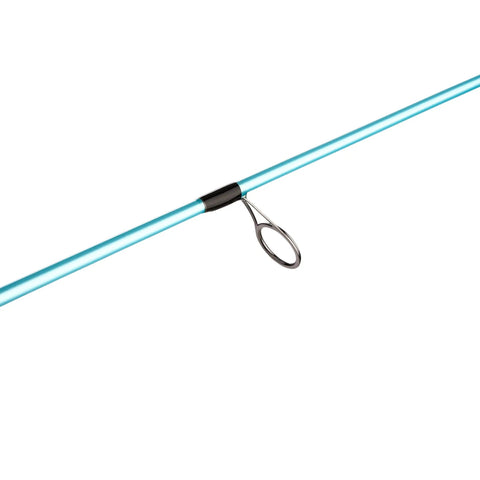 Close-up of Carbon Inshore Spinning Rod and Penn Pursuit IV Reel Combo, 7 foot two-piece medium power rod with line guide.