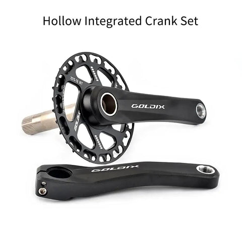 Lightweight Hollow Integrated Mountain Bike Crankset with 28/30T Chainrings, Aluminum Alloy, shown with crank arms and spindle.