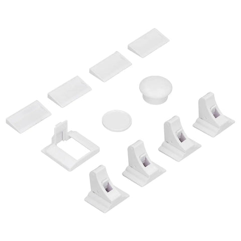 Components of Magnetic Concealed Drawer Lock For Cabinets No Drill Adhesive Install Easy Scrub Kidproof Security Lock Set