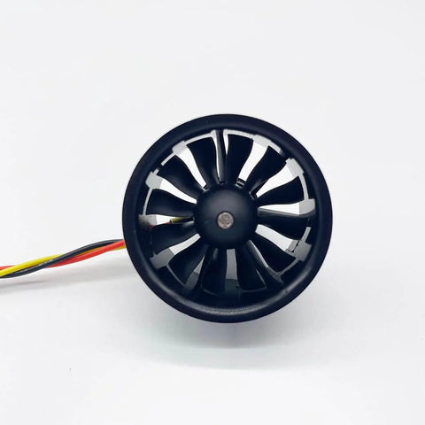 Front view of 30mm 12 Blade EDF Ducted Fan With 1108 Brushless Outrunner Motor For Model Jet Aircraft 3S And 4S Versions Delivers Beefy 200g Thrust On 3S And 240g On 4S Lightweight 15g EDF Unit With Matte Finish.