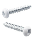 Heavy Duty 150 Pack 8X1 Inch Phillips Head RV Screws In Durable White Coating Close-up of two screws with white coating.