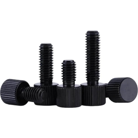 Black Stainless Steel Circle Thumb Screws Set Twenty Pieces M2 X 5mm Knurled Head Plain Type Metric Manual Adjustment Screws