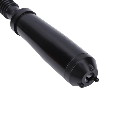 Close-up view of the black nozzle of the Handy Cordless Fuel Transfer Pump With Built In Rechargeable Battery.