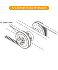 Illustration of 4 Pack Aluminum Shaft Collar Clamp Kit For 10mm Bore Shafts, 30mm Outside Diameter, 10mm Thick, M4 Set Screws shown fixing a shaft.