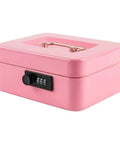 Medium Cash Box With Combination Lock, Built Tough Metal Money Safe With Removable Tray, Security Lock Box For Cash Or Valuables, Pink Finish