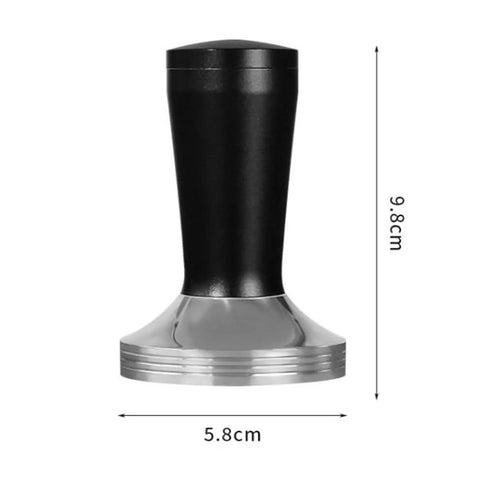 Pro Grade 58 Millimeter Espresso Tamper Plus Five Pin Coffee Distributor Needle Tool Two In One Ground Press Barista Kit, stainless steel and black.
