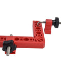 Squared Up 90 Degree Positioning Square Right Angle Splicing Clamp Kit Adjustable Woodworking Corner Fixture Pro Grade Jig For Cabinets Picture Frames No Hassle Setup Red Finish, showing red ABS clamp and black knobs.