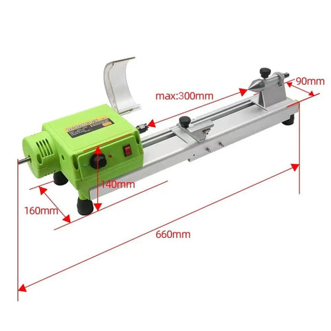 Mini Wood Lathe for Benchtop DIY Projects, Micro Woodturning Lathe With Grinding and Polishing, Beads and Small Parts Ready shown with dimensions