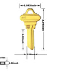 SC1 Brass Finish Key Blanks Pack Of 50 Uncut Keys For Locksmiths, detailed dimension diagram in inches