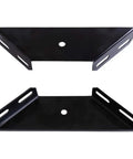 Built Tough Corner Brace Set 2 Pack Heavy Duty Bed Frame Brackets, black metal gusset plates with trapezoid flange angles, front view.