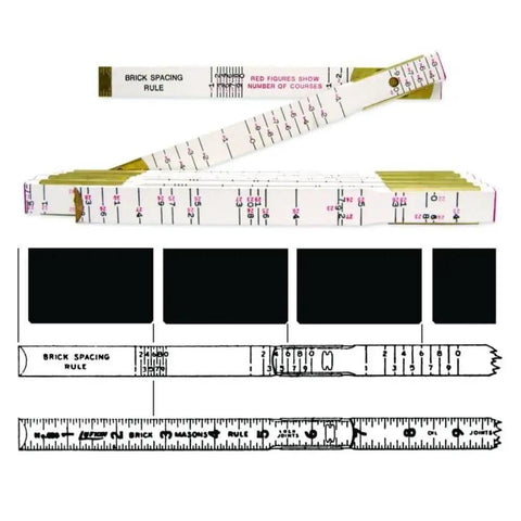 Five Eighths Inch Six Foot Brick Mason Wood Rule with Red End for Bricklaying Projects, brass joints, and precise spacing marks.