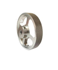 Aluminum Alloy Synchronous Encoder Measuring Wheel, 67.45mm * 6mm, angled view showing knurled surface for improved grip.
