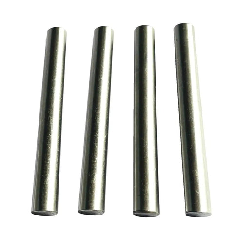 Heavy Duty 3/8 Inch By 6 Inch Steel Shelf Pegs, Precision Ground Dowel Pins For Secure Shelving, 4 metal pegs aligned.